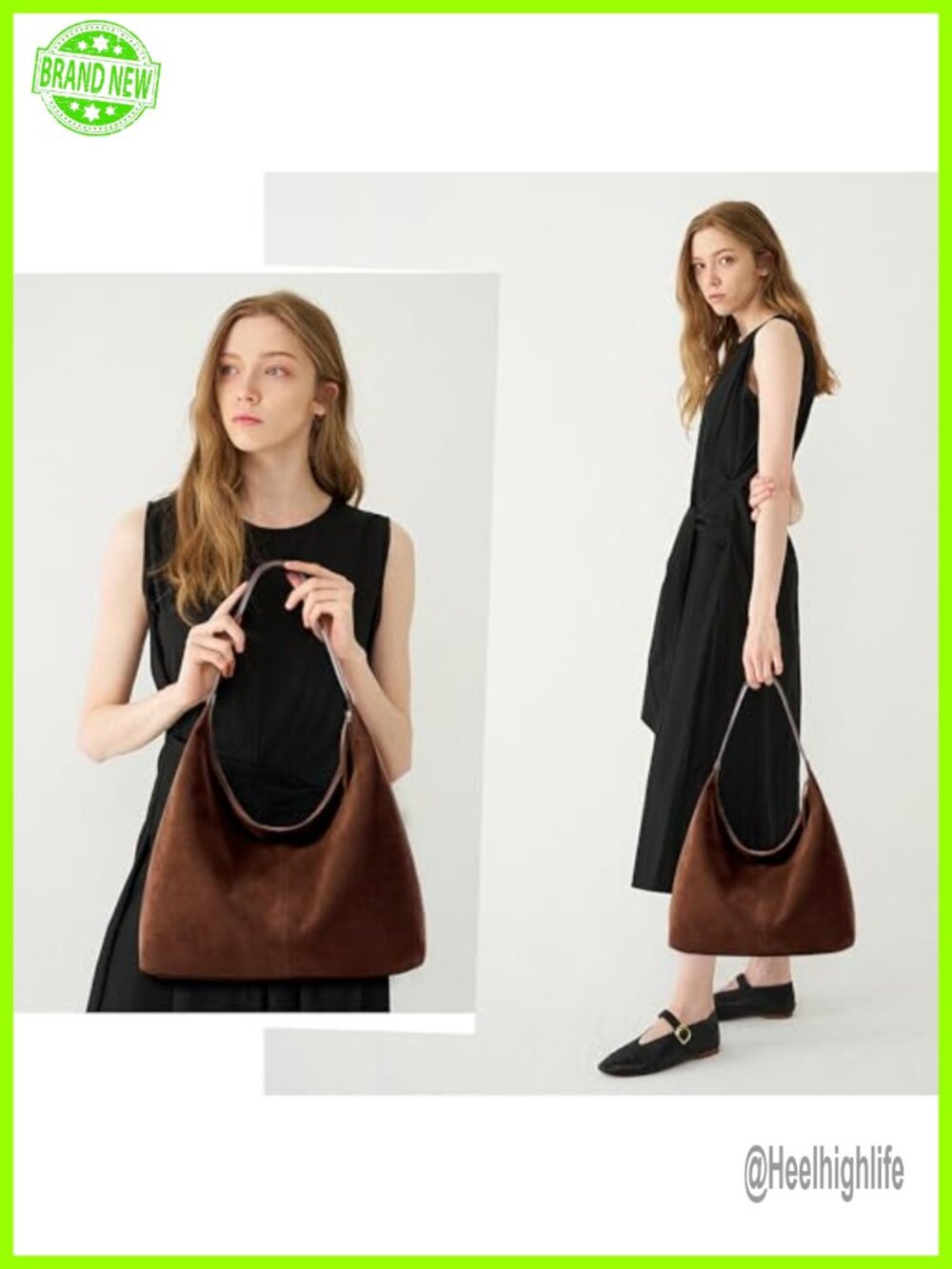 Slouchy Tote Bag Faux Suede Leather Crescent Hobo Zipper Casual - Picture 4 of 6